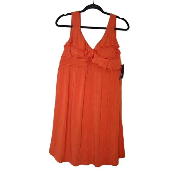 Kenneth Cole Reaction Orange Sleeveless Ruffled V-Neck Womens Dress - Picture 2 of 5